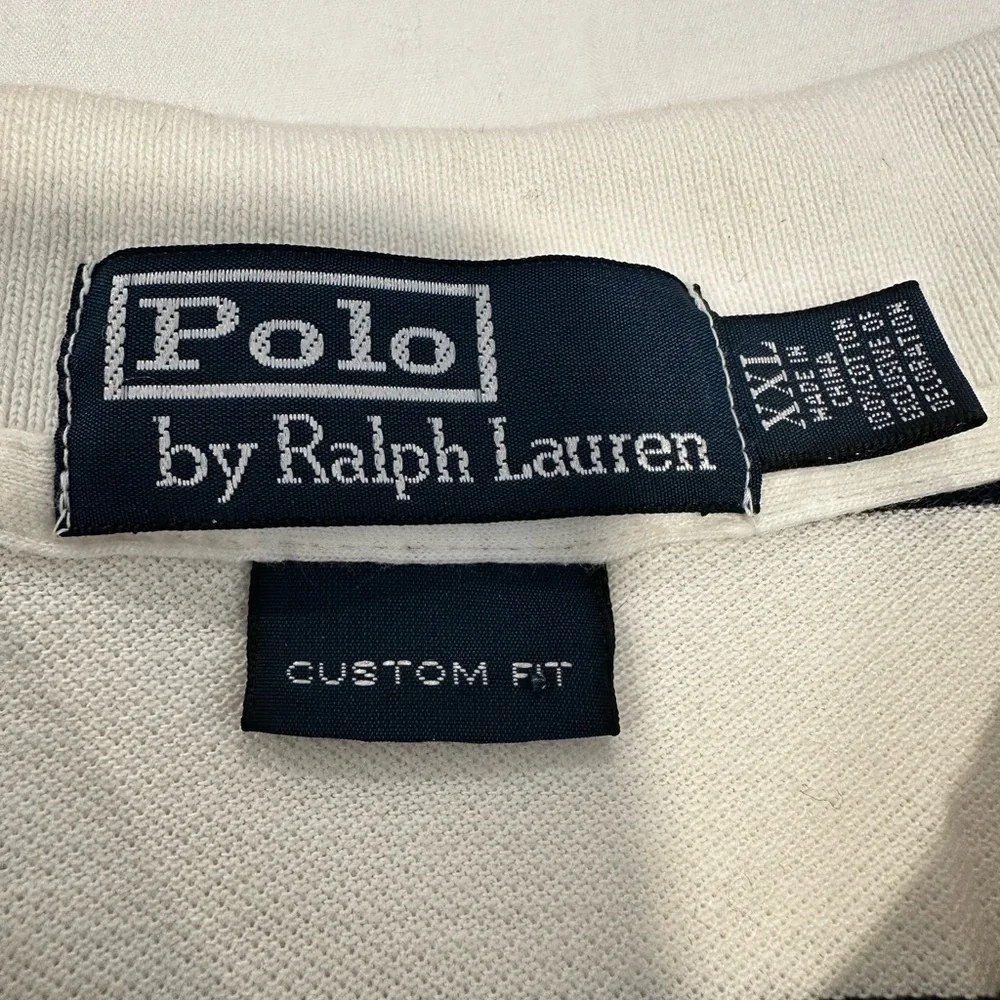 POLO RALPH LAUREN SzXXL Pique white/ navy striped Cotton Polo Short Sleeve Shirt